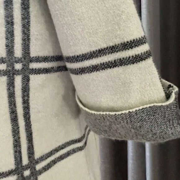 Moth Anthropologie Wool Sweater with Large Grey Plaid  Cream and Gray | M-L - Picture 9 of 15